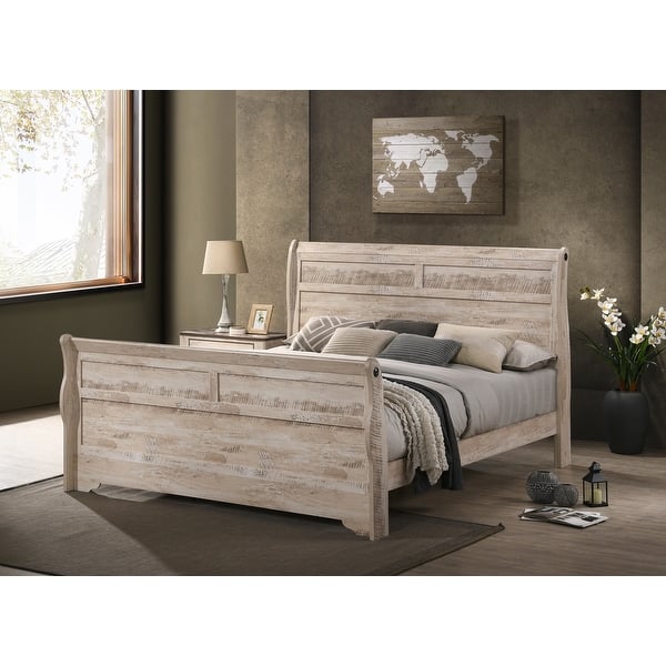 slide 2 of 4, Roundhill Furniture Imerland Contemporary White Wash Finish Sleigh Bed King