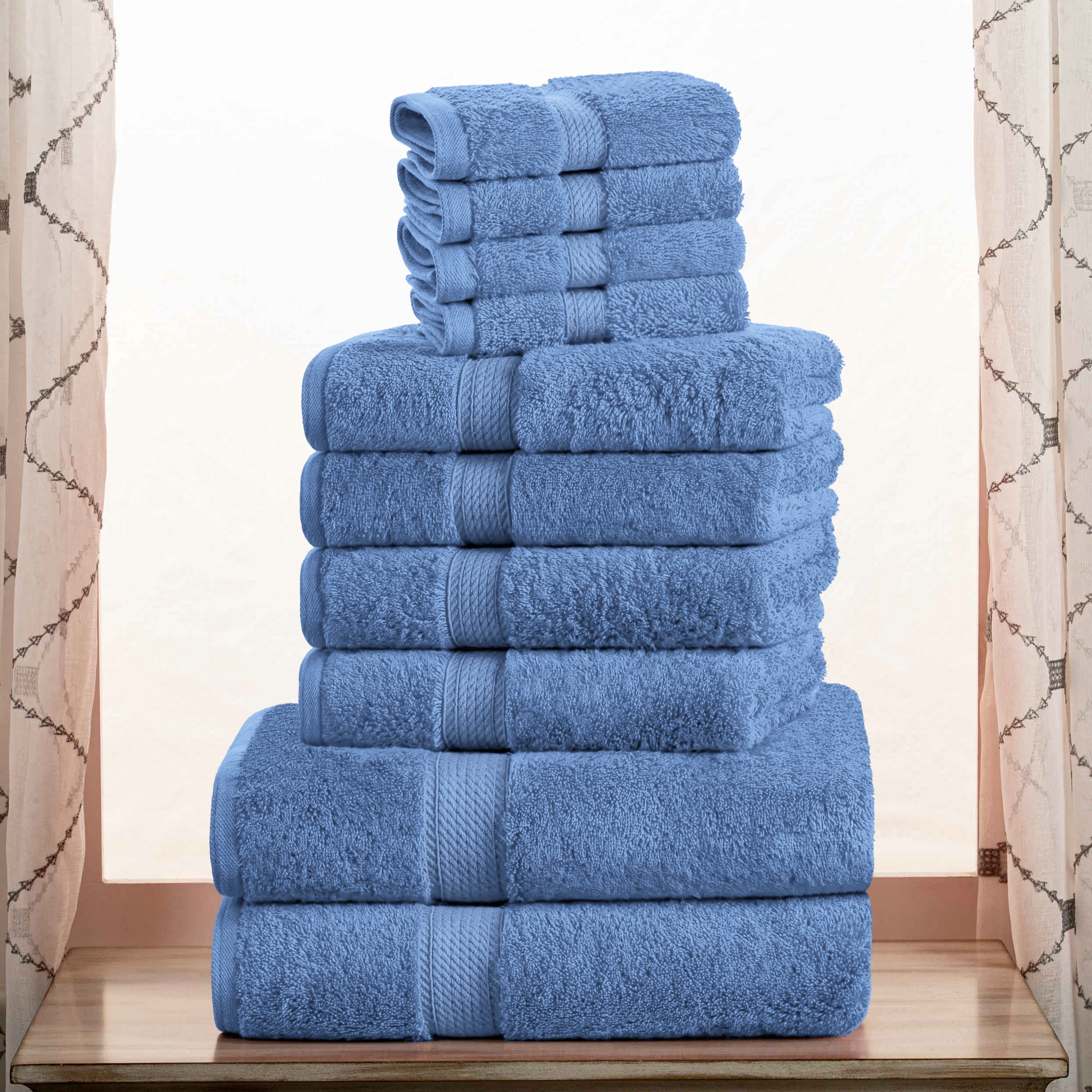 Egyptian Cotton Plush Heavyweight Absorbent Bath Towel Set of 4 Light Blue