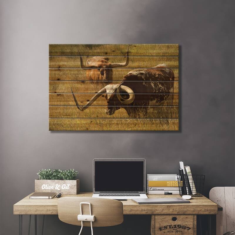 Texas Longhorn, Custer, South Dakota, Usa Print On Wood by Michel Hersen - Multi-Color