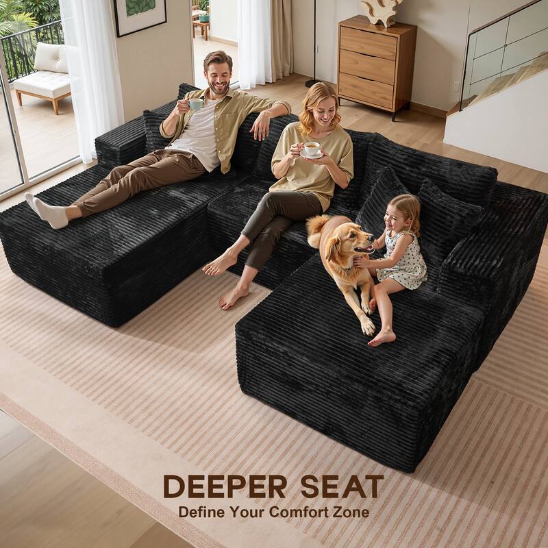 OVIOS All-Foam Cloud L-Shaped Lounger Sofa​ ​​With Ottoman​