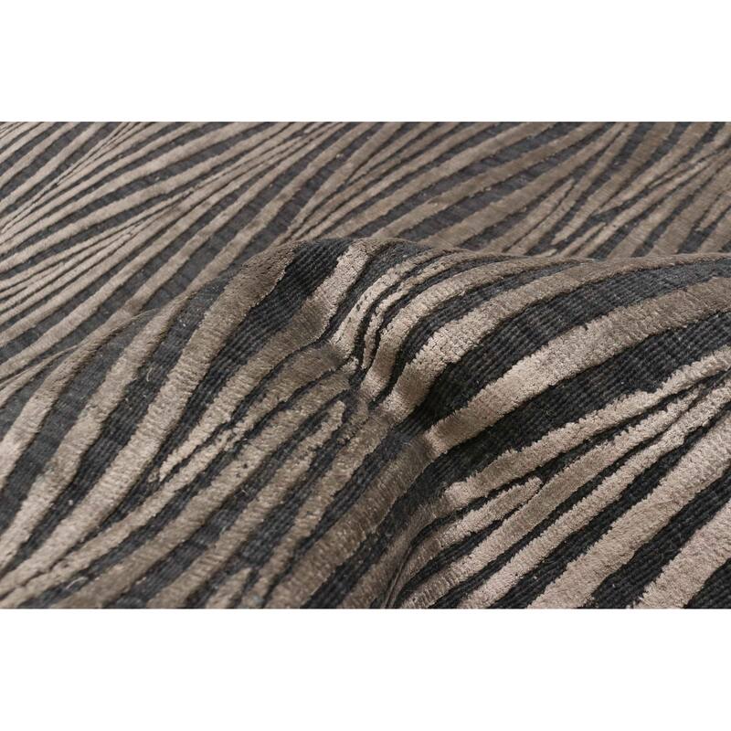 ECARPETGALLERY Hand Loomed Elysian Grey Viscose, Wool Rug - 5'2 x 8'0