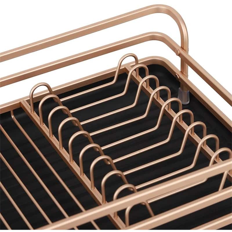 Aluminum Dish Drying Rack with Cutlery Holder, Rose Gold
