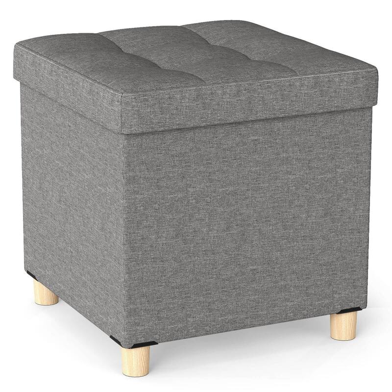 Costway 1/2 PCS 18 Inches Ottoman with Storage,Tray & Rubber Wood Legs - 1 PCS