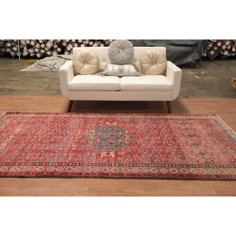 Hand Knotted Oriental 100% Wool Carpet Traditional Geometric Oranges & Rust Zanjan Area Rug - 9' 6'' X 5' 1''