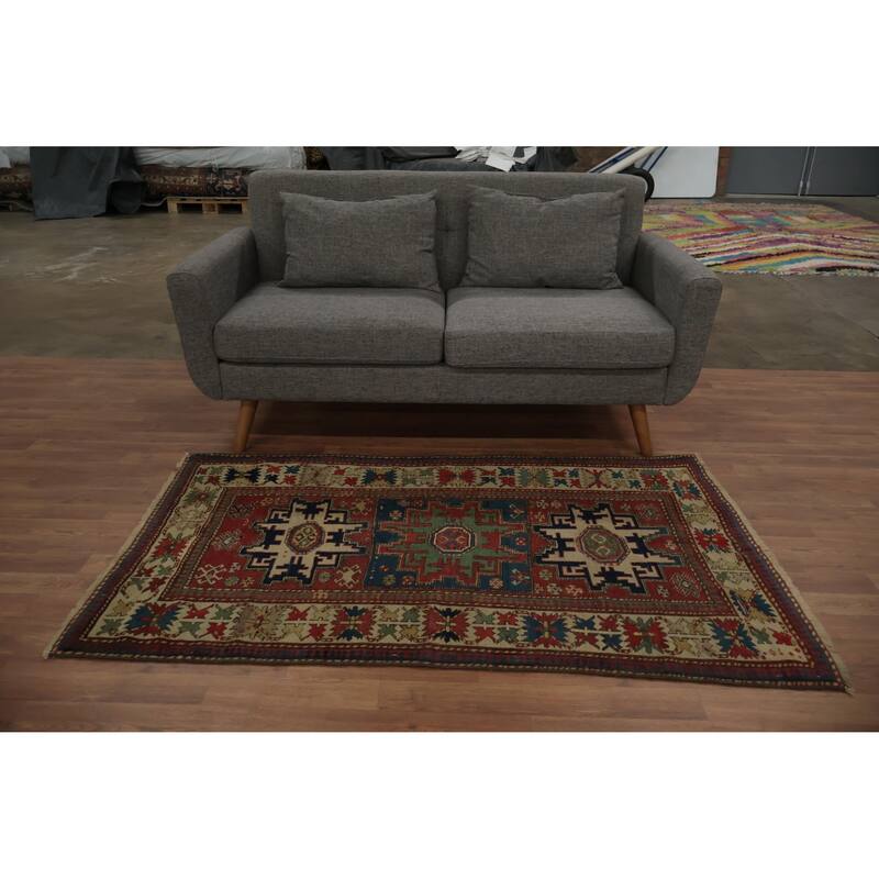 Hand Knotted Oriental 100% Wool Carpet Traditional Tribal Red Kazak Area Rug - 5' 6'' X 3' 3''