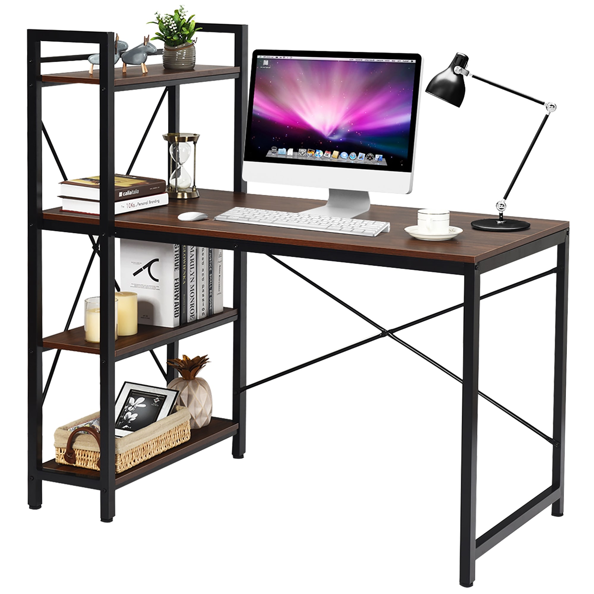 47.5 inches Computer Desk with 4 Tier Storage Bookshelves