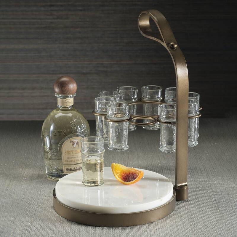 Tequilero 10-Piece Tequila Shot Set with Marble Cutting Board