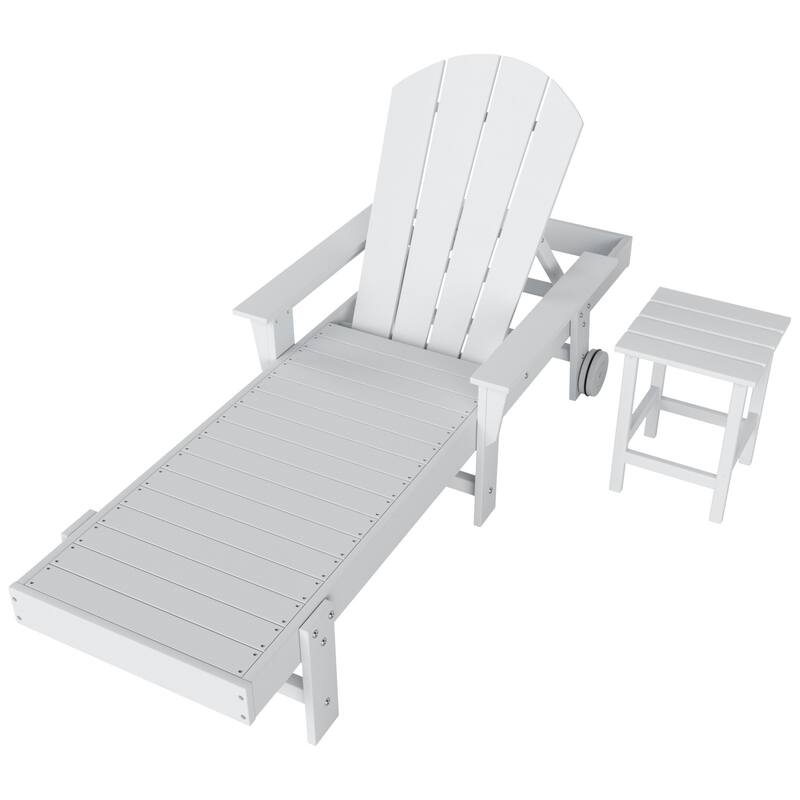 Polytrends Laguna Hdpe All Weather Outdoor Patio Pool Reclining Chaise Lounge With Side Table (2-Piece Set)