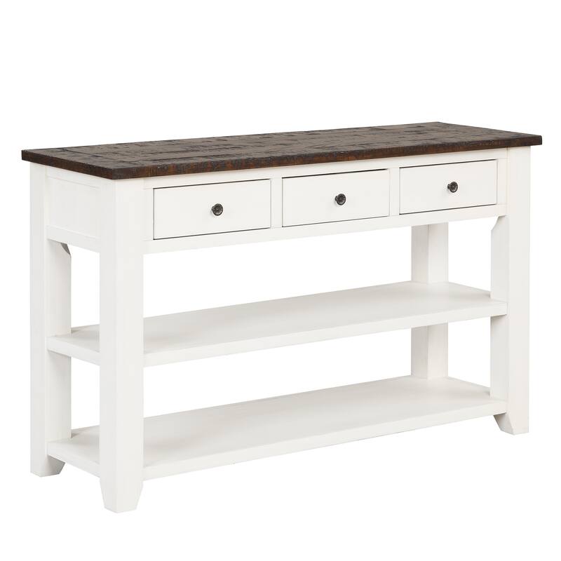 48'' SolPine Wood Top Console Table, Modern Entryway Sofa Side Table with 3 Storage Drawers and 2 Shelves. Easy to Assemble