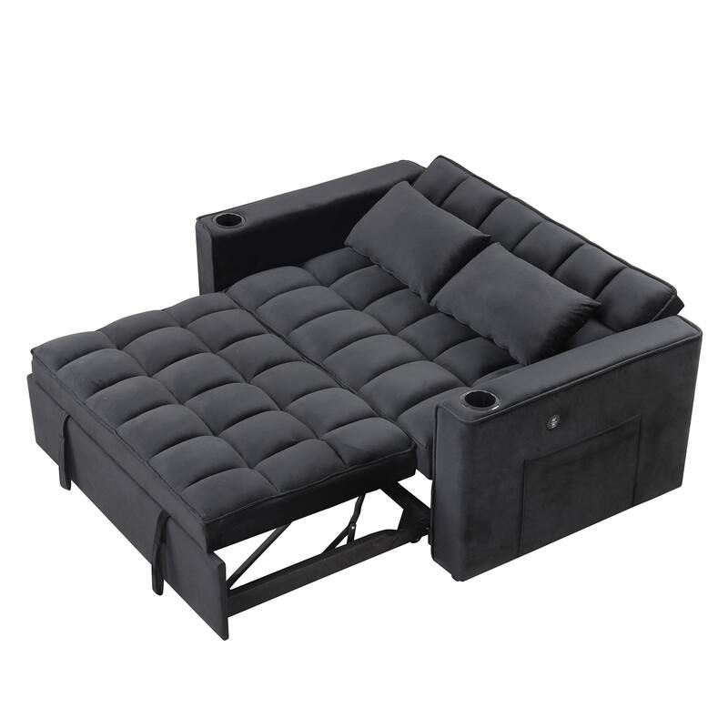Roomfitters 58" 4-1 Multi-functional Sofa Bed with Cup Holder and USB Port for Living Room or Apartments