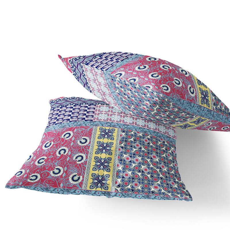 HomeRoots Set of Two 16" X 16" Blue and Pink Blown Seam Floral Indoor Outdoor Throw Pillow - 16.00' X '16.00' X '5.00