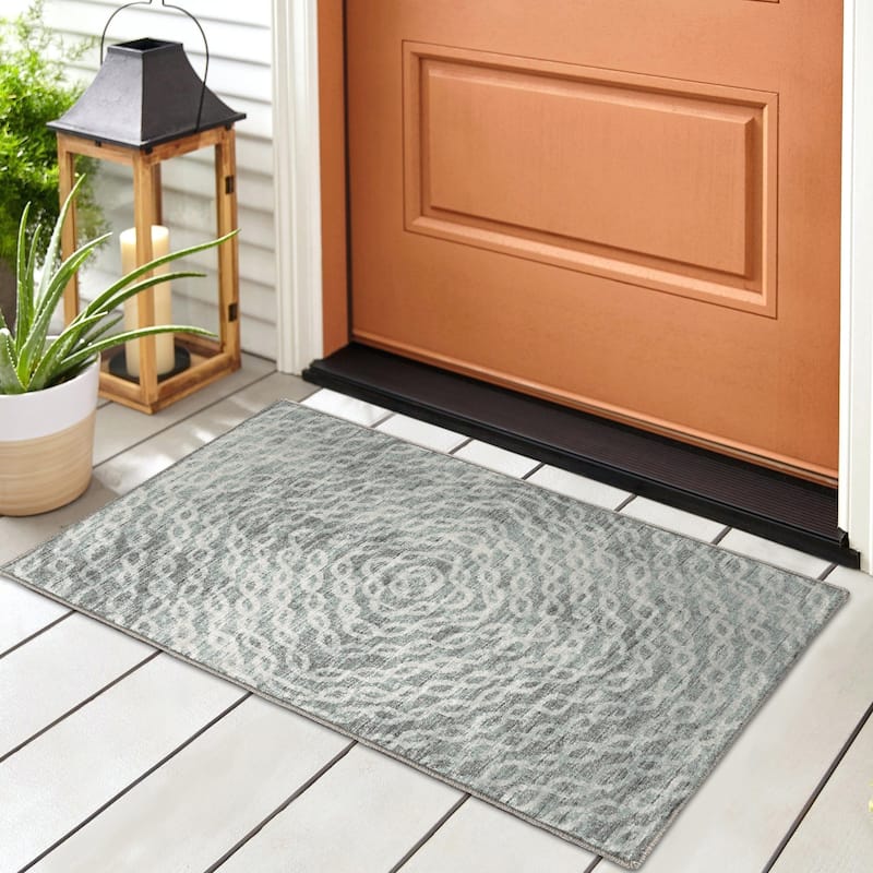 Indoor/ Outdoor Addison Bravado Link Washable Area Rug - 1'8" x 2'6" - Ash