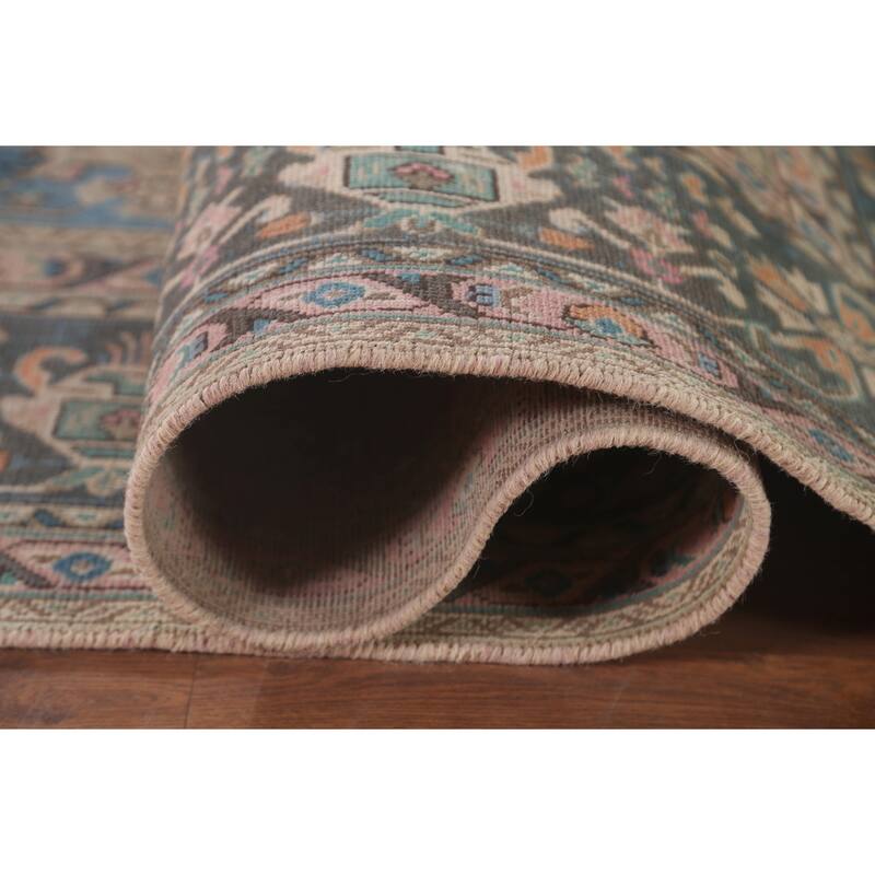 Over Dyed Blue Tabriz Persian Vintage Rug Hand-Knotted Wool Carpet - 8'0"x 10'11"