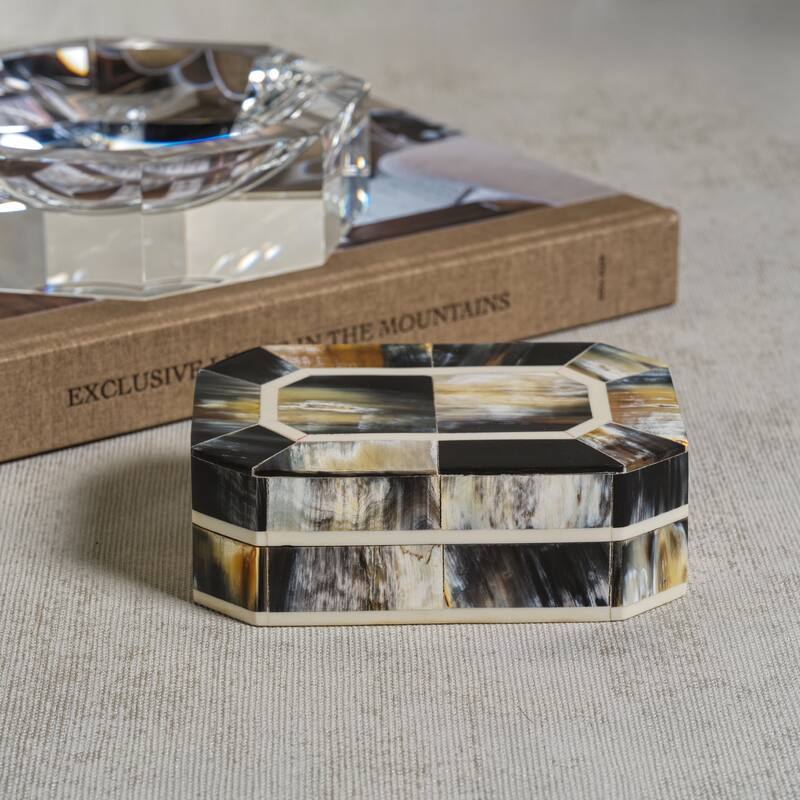 Baldur Black Horn Inlaid Decorative Box with Ivory Trim