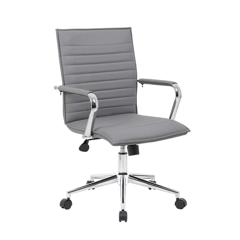 Kenny Commercial Grade Chair with Chrome Arms and Metal Base, Gray Vinyl