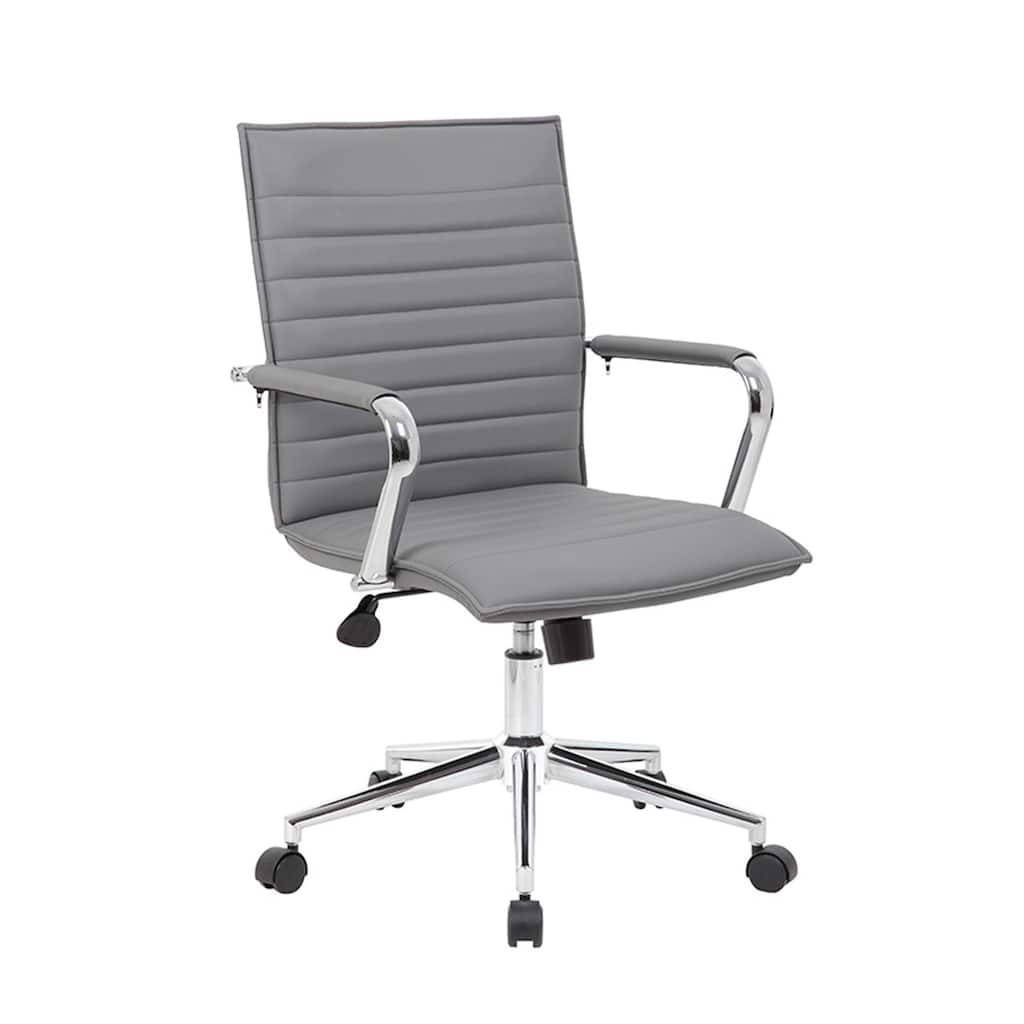 Kenny Commercial Grade Chair with Chrome Arms and Metal Base, Gray Vinyl
