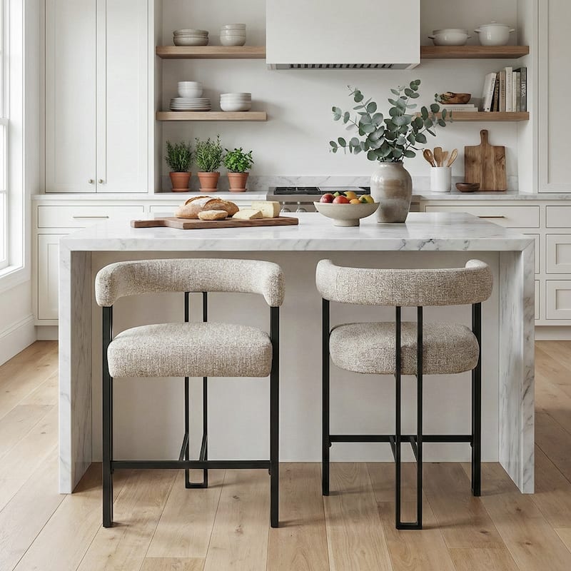 25" Seat Height Upholstered Tweed Black Matel Counter Stool