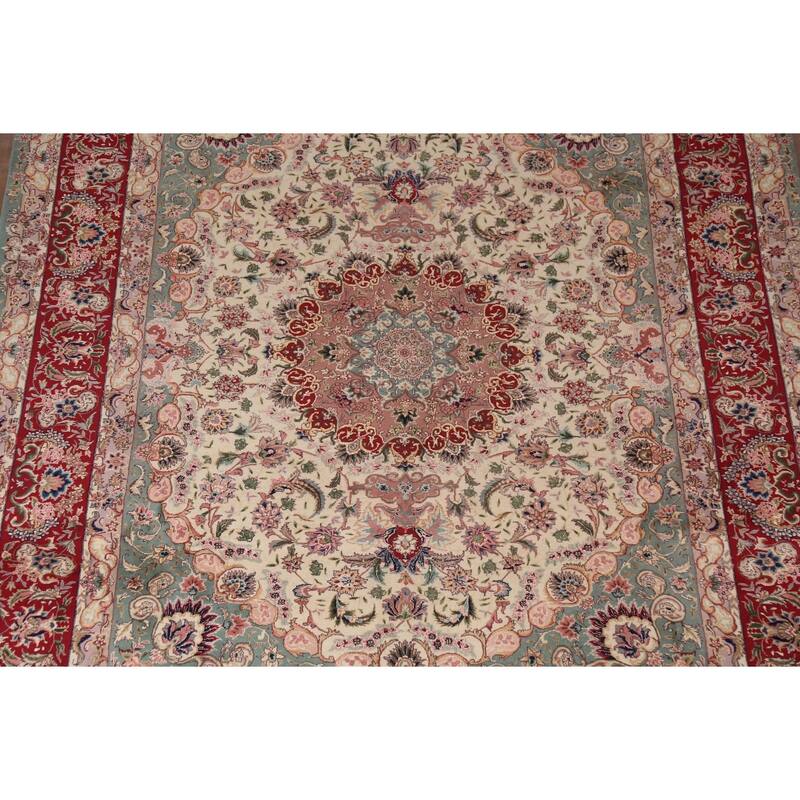 Vegetable Dye Ivory Tabriz Chinese Area Rug Handmade Wool Carpet - 8'2"x 10'7"