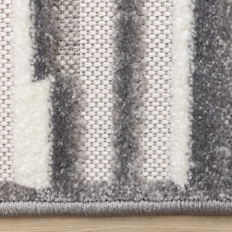 Oslo Collection - White Grey Abstract Area Rug