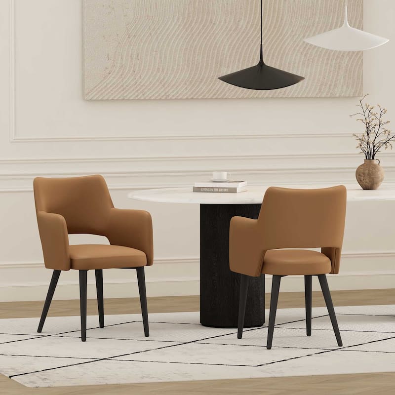 Manhattan Comfort Tremont Leatherette Dining Arm Chair with Metal Legs - Set of 2 - Saddle