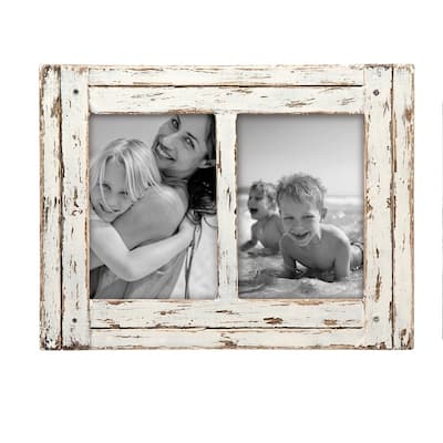Foreside Home & Garden White 5 x 7 inch Decorative Distressed Wood Picture Frame - Holds Two 5x7 Photos