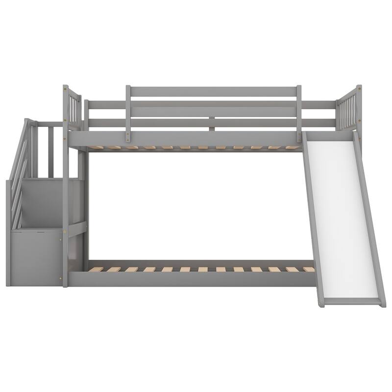 Merax Twin Over Twin Bunk Bed with Convertible Slide and Stairway