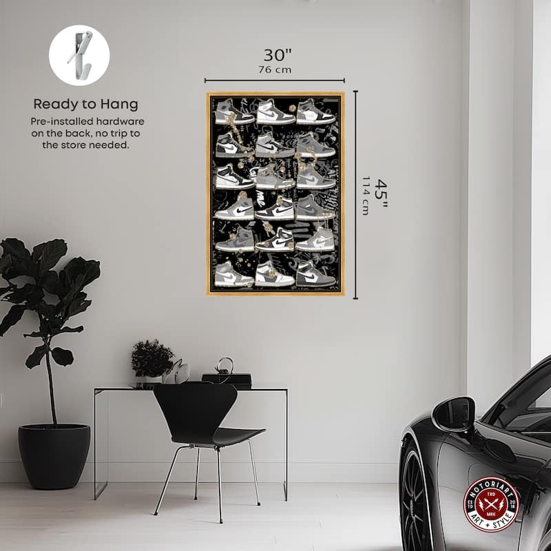 Notoriart Black And White Sneaker Collection Framed Sneaker 1 Piece Canvas Wall Art