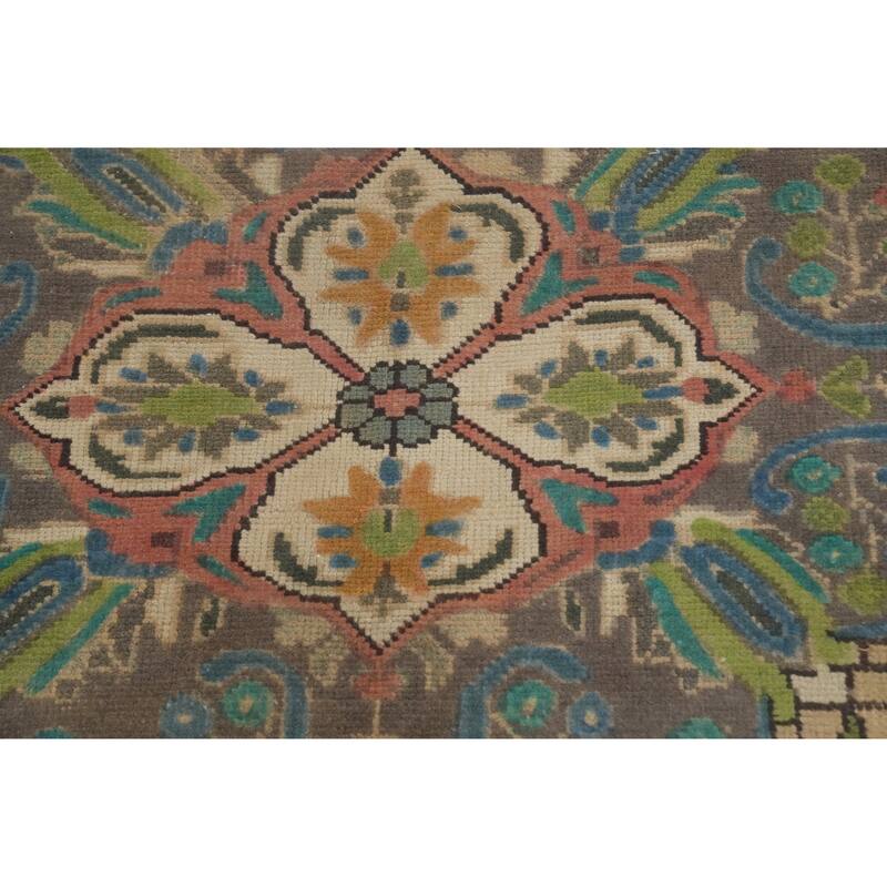 Hand Knotted Oriental 100% Wool Carpet Traditional Floral Brown Tabriz Area Rug - 9' 2'' X 6' 4''