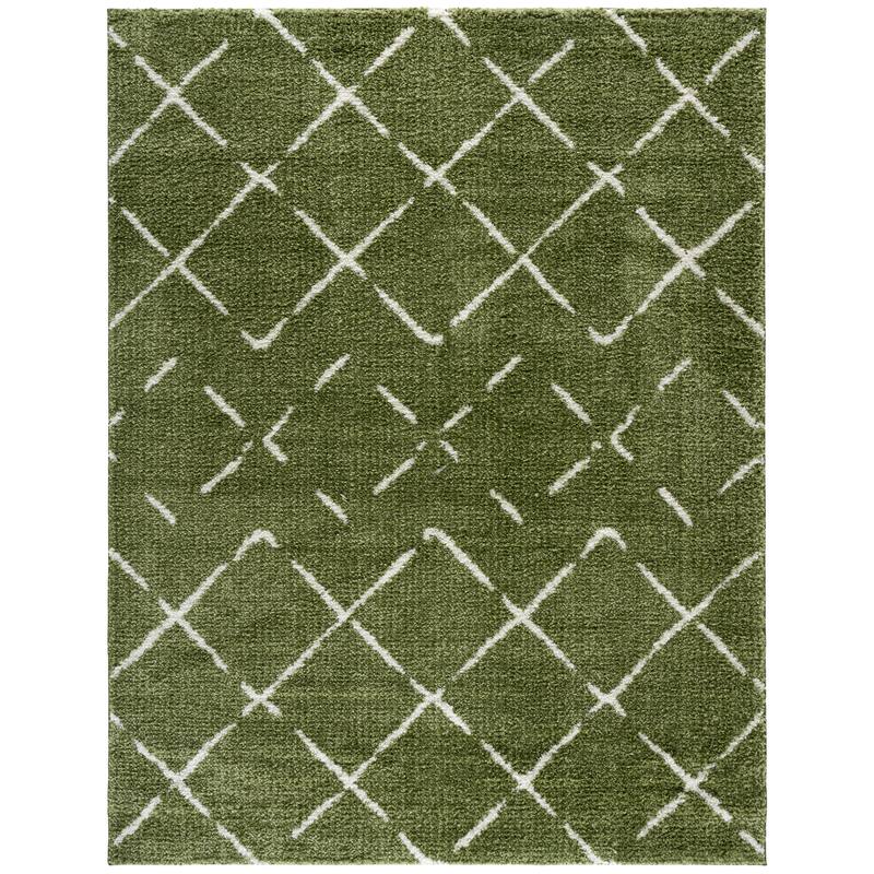 SAFAVIEH Arizona Shag Ghinwa 1.2-inch Thick Rug - 9' x 12' - Green/Ivory