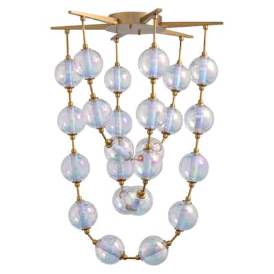 Pearla 28" LED Pendant in Brushed Champagne Bronze with Iridescent Glass Shade - Gold
