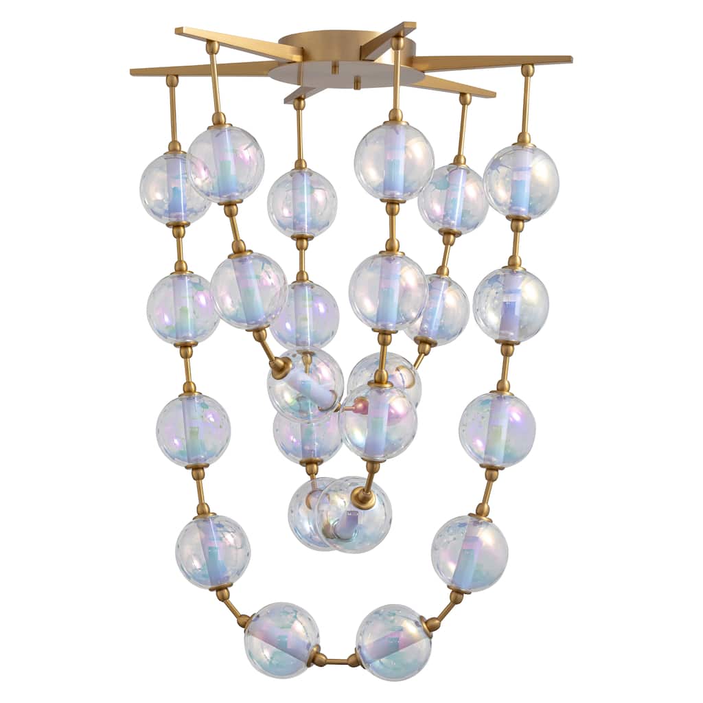 Pearla 34" LED Pendant in Brushed Champagne Bronze with Iridescent Glass Shade - Gold