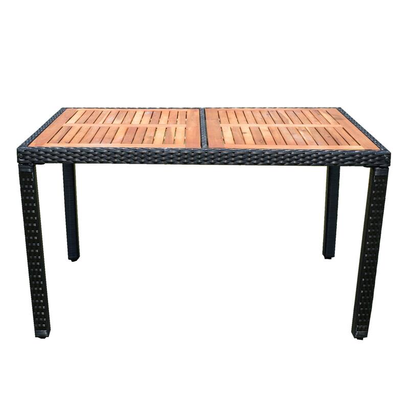 7 Pieces Outdoor Patio Wicker Furniture Dining Table Set with 6 Stools
