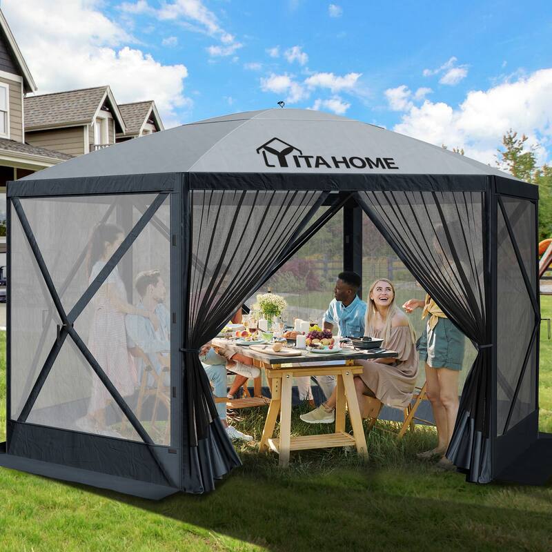 Outdoor 6-Sided Hexagon Pop-up Party Tent with Mesh Netting Walls