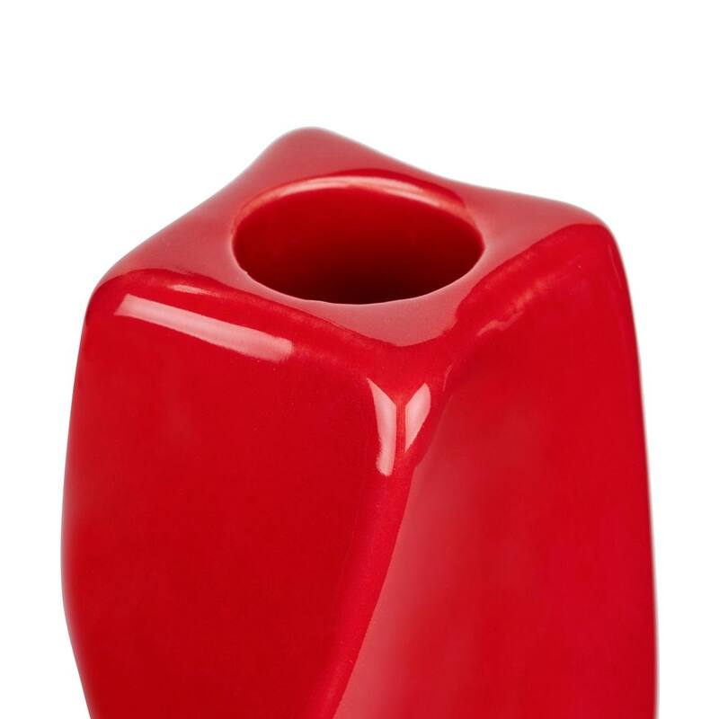 Set of Two Tall Curvy Santa Fe Style Candlesticks in Red