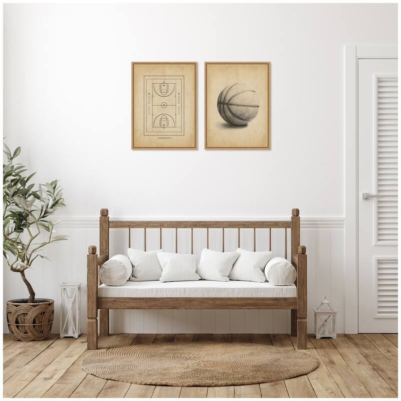 Kate and Laurel Antique Basketball 2 Piece Framed Canvas Wall Art Set by The Creative Bunch Studio
