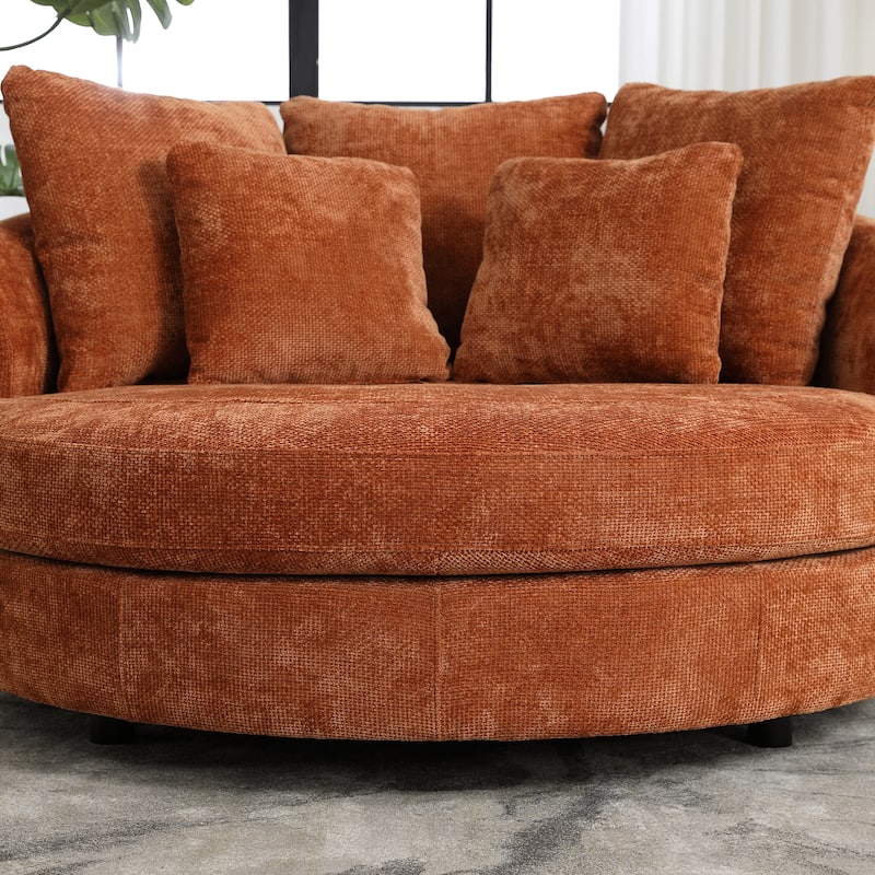 Modern Sofa Chair Round Accent Barrel Chair With 5 Pillows and Storage Ottoman