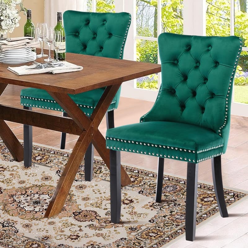 Solid Wood Velvet Upholstered Dining Chair Set of 2
