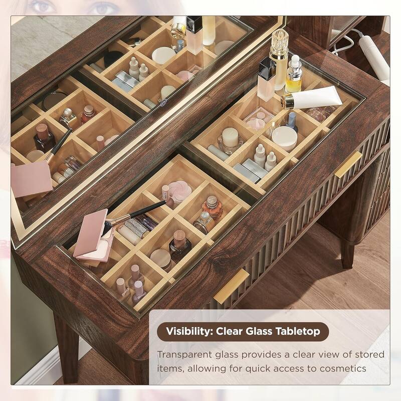 Modern Makeup Vanity Desk with HD Lighted Mirror, Dressing Table