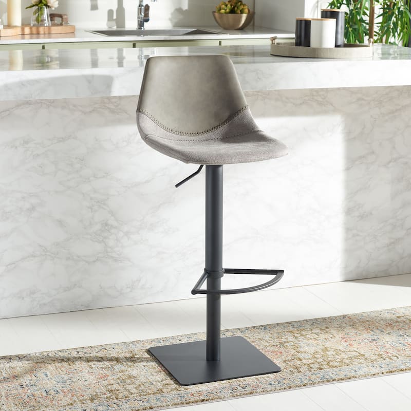 SAFAVIEH Peroline Gas Lift Adjustable Bar Stool - 19 In. W x 18 In. D x 32-42 In. H - 19Wx18Dx42H - Grey/Black