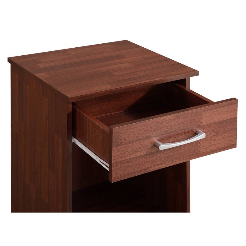 Cherry Nightstand with Warm Finish, 24x18x16 Compact Bedside Table for Bedroom Organization and Daily Essentials