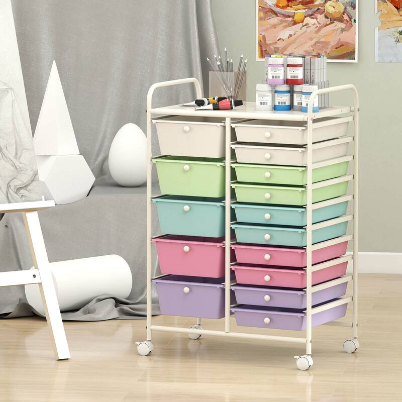 Costway 15 Drawer Rolling Storage Cart Tools Scrapbook Paper Office - See Details