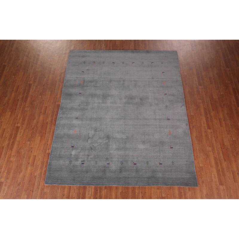 Tribal Gray Gabbeh Indian Area Rug Hand-Knotted Wool Carpet - 8'1"x 9'11"