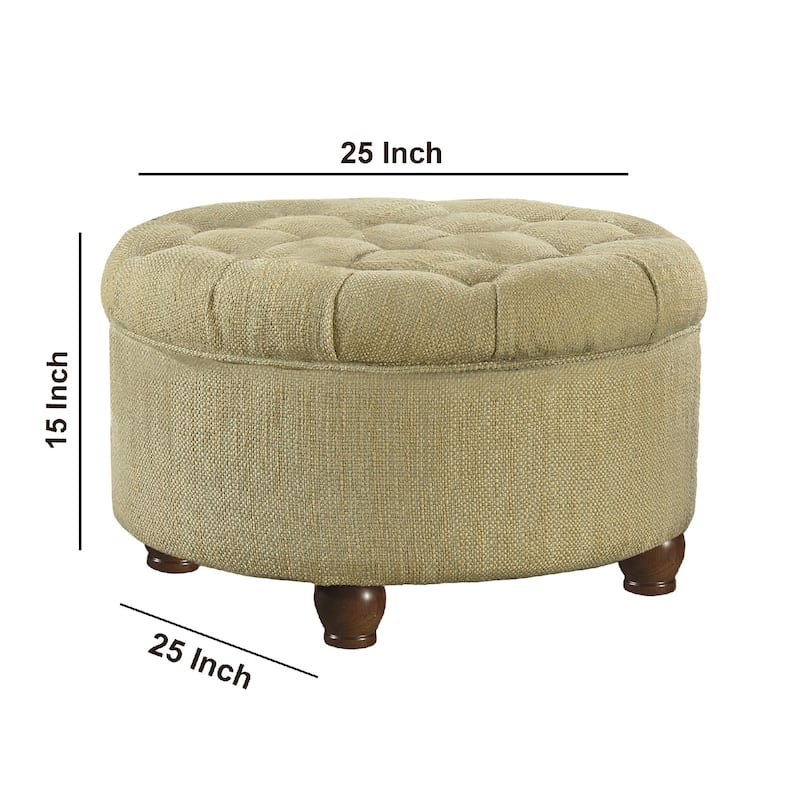 Fabric Upholstered Wooden Ottoman with Tufted Lift Off Lid Storage, Beige and Brown