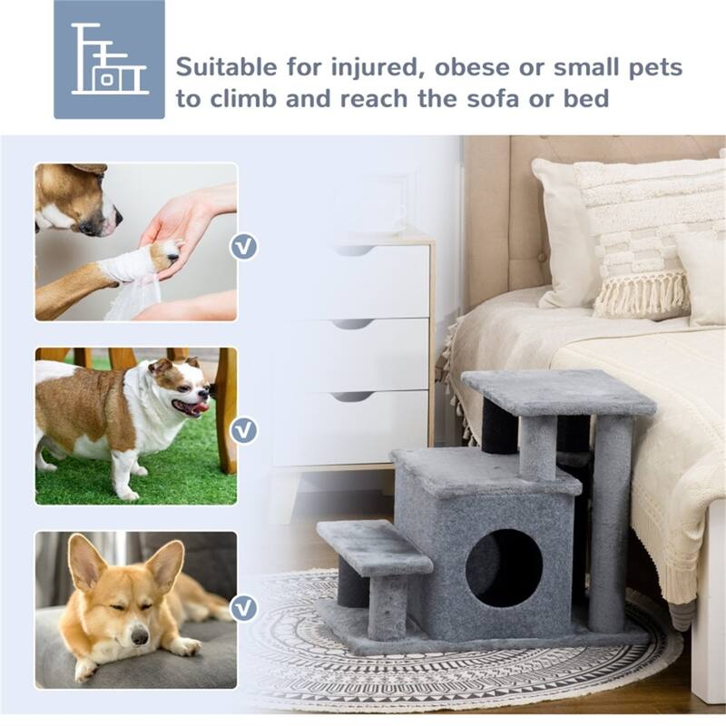 Adjustable Height Cat Tree with 3-4 Steps, Condo & Hanging Toy for Cats - 23.6" L x 15.7" W x 26" H