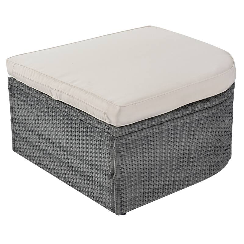 6-Pieces Outdoor Patio Rattan Round Daybed Sunbed Set with Retractable Canopy and Lift Table