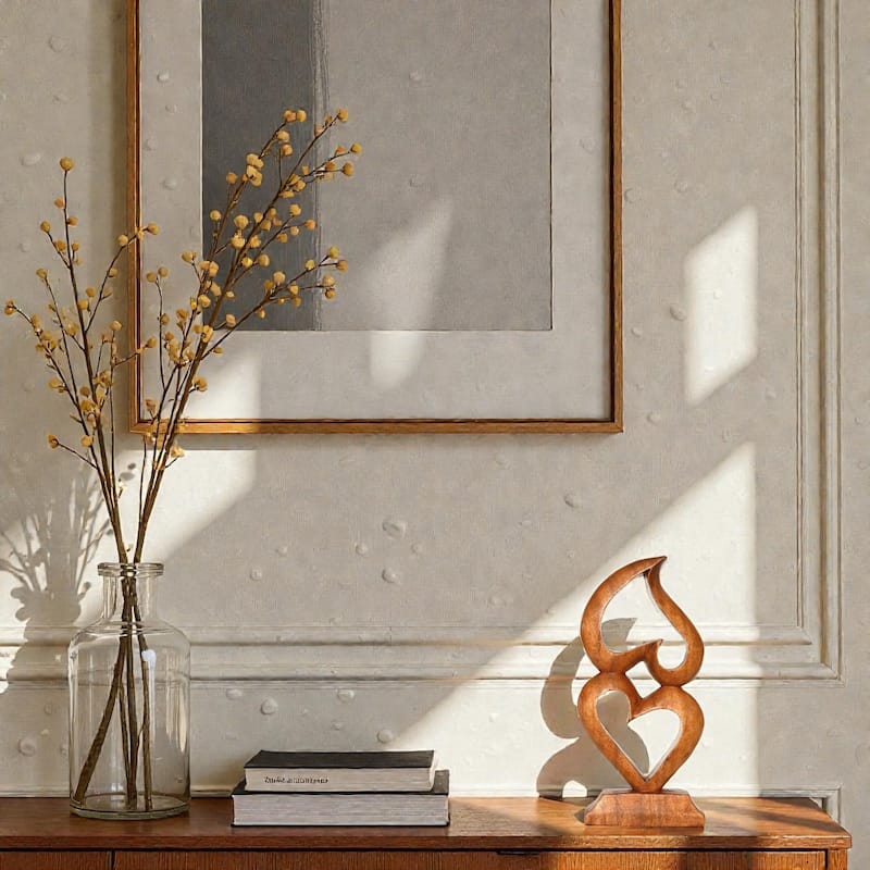 12" Wooden Hand Carved Abstract Sculpture "Two Hearts, One Love" Statue Handcrafted Gift Art Home Decor Accent Figurine Handmade