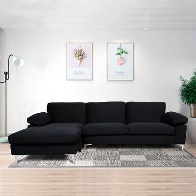 Modern L Shaped Velvet Sectional Sofa with 2-Seater Sofa and Chaise