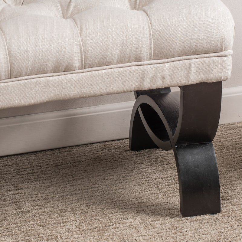 Roomfitters Upholstered Tufted Entryway Bench with Curved Wood Legs, Elegant Seating for Living Room or Bedroom