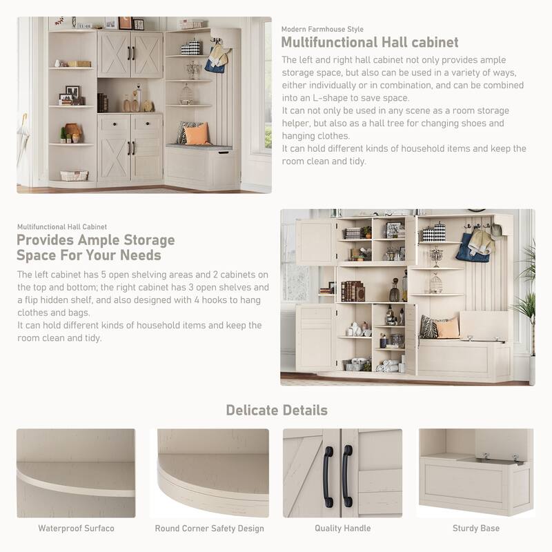 Roomfitters 2-in-1 Hall Tree and Storage Cabinet with Hooks and Shelves, Detachable Entryway Organizer for Living Room