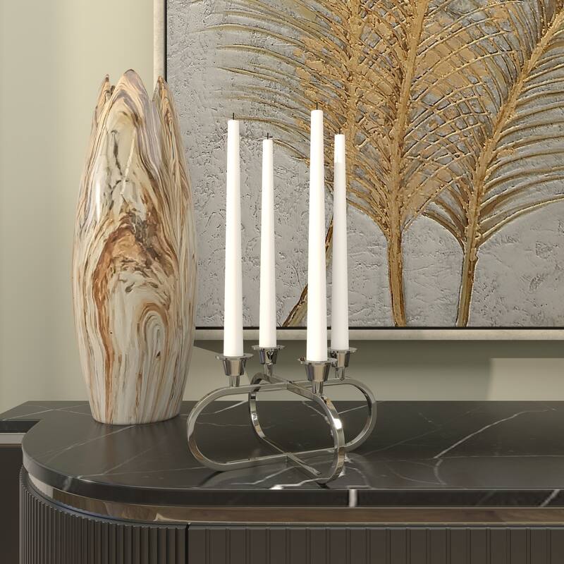 Stainless Steel Metal Geometric Overlapping Oval Candelabra - Silver - CosmoLiving by Cosmopolitan